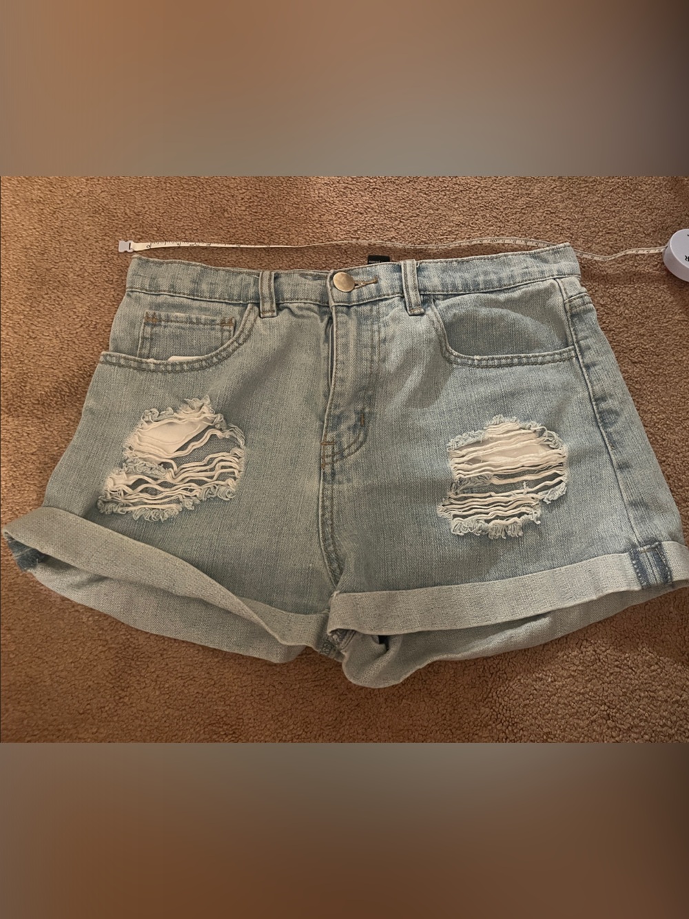 Forever 21 Light Wash Distressed Denim Shorts